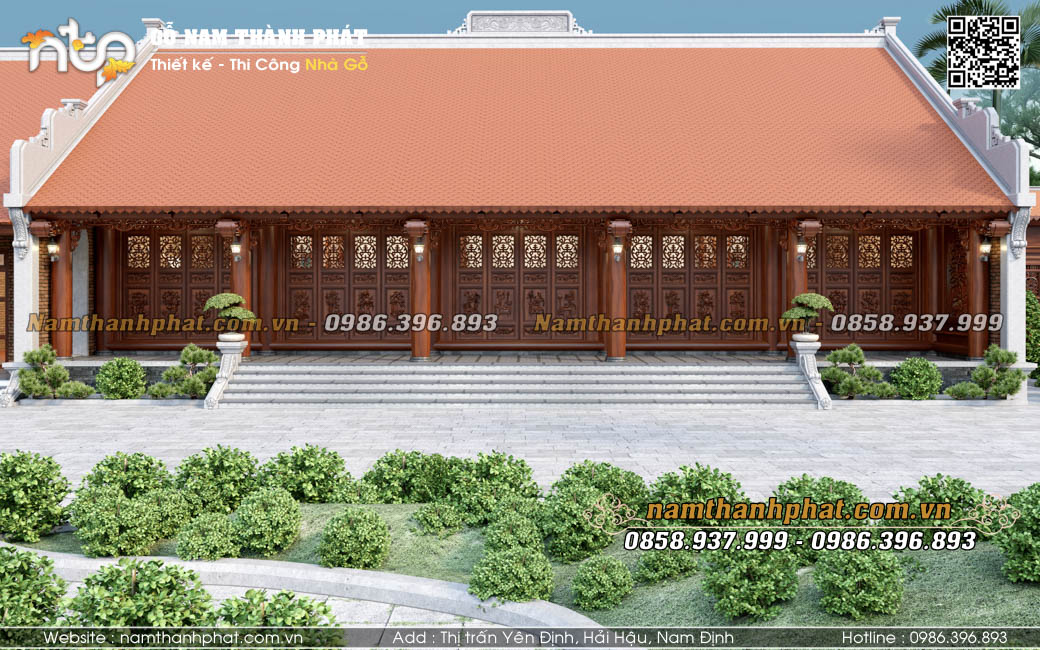 Mẫu nhà gỗ 5 gian thông hiên tại Hà Nam